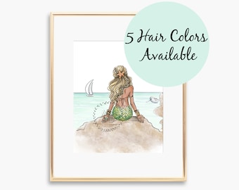 Mermaid Rock | Mermaid Art | Mermaid Decor | Mermaid Wall Art | Mermaid Print | Mermaid Art Print | Bathroom Art | Coastal Wall Art
