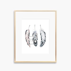 Three Little Feathers | Feather Wall Art | Feather Print | Feather Art | Feather Decor | Black and White Art | Laundry Room Decor