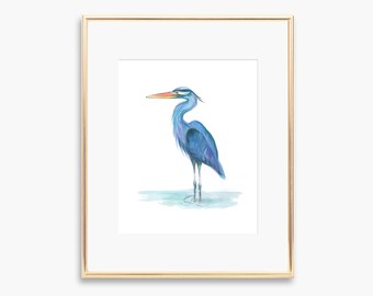 Blue Heron Bird Art Print | Shore Birds