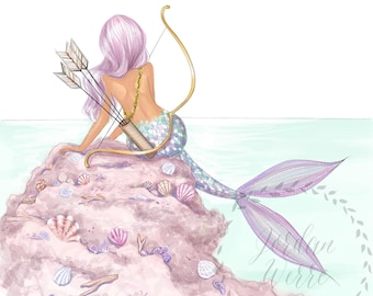 Sagittarius Mermaid | Zodiac Mermaid Collection | Astrology Art