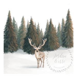 Winter Reindeer Art Print | Christmas Wall Decor | Christmas Art | Winter Decor