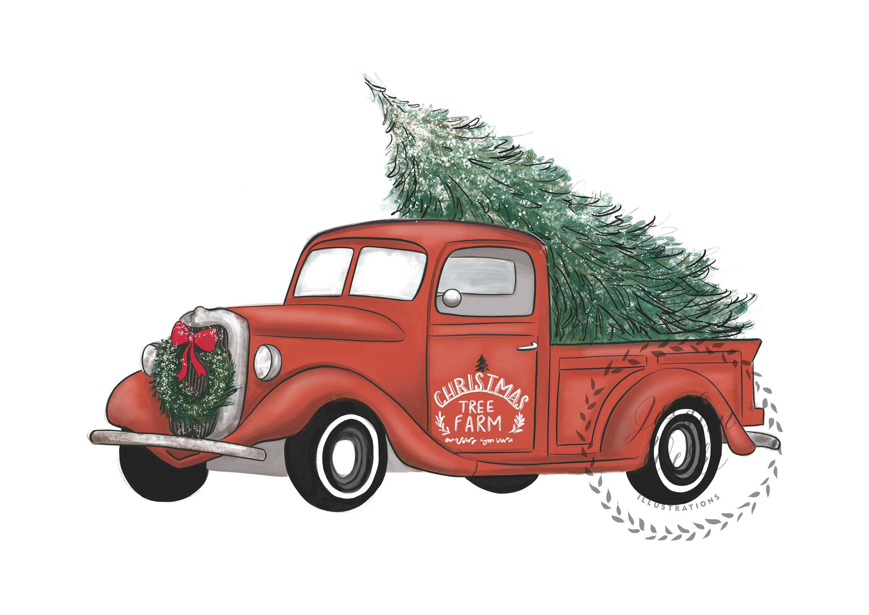 christmas-tree-farm-truck-christmas-truck-red-truck-etsy