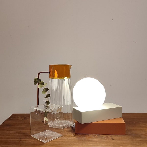 Bedside sculpture mid century lamp, KONTXITA. Sustainable design, handmade home lighting, wood and glass, warm light . Bulb included