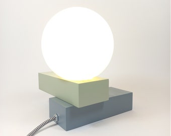 Geometric multi-position lamp, sculpture, unique design and handmade home lighting, wood and glass, warm light, led included #KONTXITA