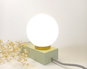 PERLA mid century table lamp. Unique modern design made in a sustainable way. Wood, brass, glass and textile cable. Led bulb included