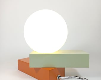 Bedside sculpture mid century lamp, KONTXITA. Sustainable design, handmade home lighting, wood and glass, warm light . Bulb included