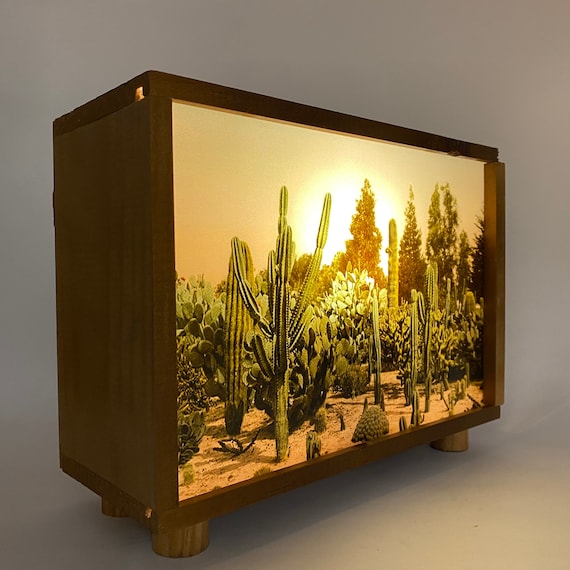 Caja de luz nogal, light box, lámpara de mesa, lámpara de noche, lámpara diseño hecho a mano, luz cálida, handmade #LANDSCAPE NOGAL