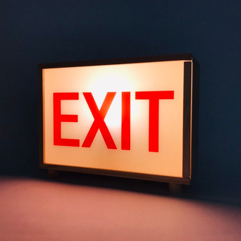Exit Sign Lightbox, Exit Frame in Pinewood Light Box, Wooden Led Lamp ...