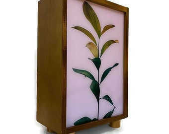 Handgemachte Nussbaum Holz Leuchtkasten für Tisch oder Wand. Lampe von einzigartigem und speziellem Design, Lichtsignal #VIOLET WALNUT