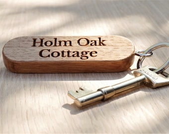 Personalised oak keyring/wooden keychain. Handmade.   Size 80mm x 25mm. Choose your engraving. Free replacement offer Ts&Cs apply