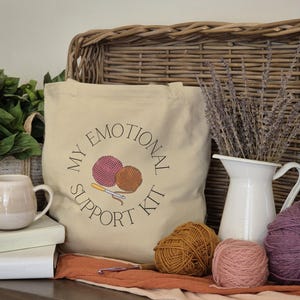 My Emotional Support Kit häkeln Projekttasche, WIP Tasche, Markttasche, Bio-Baumwolltasche