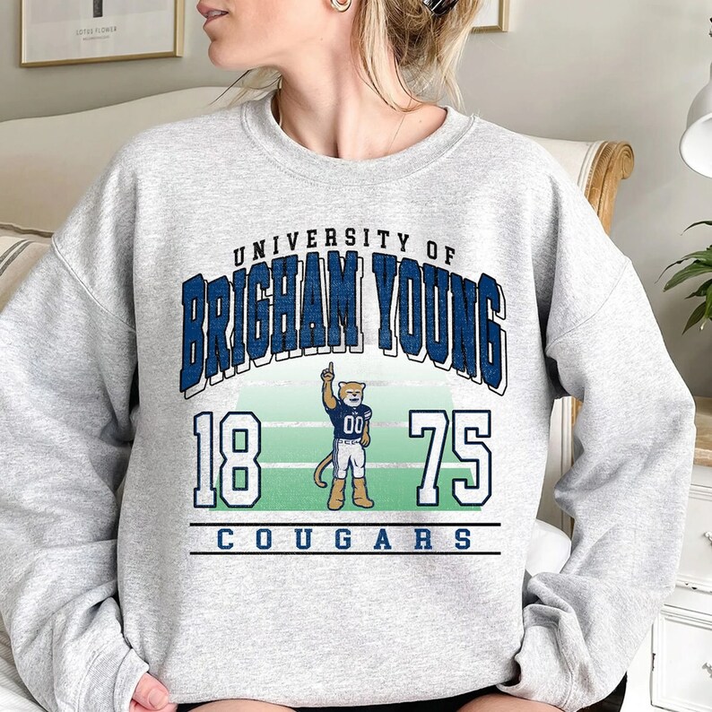 Vintage Brigham Young Football Sweatshirt, Brigham Young-cougars Mascot ...