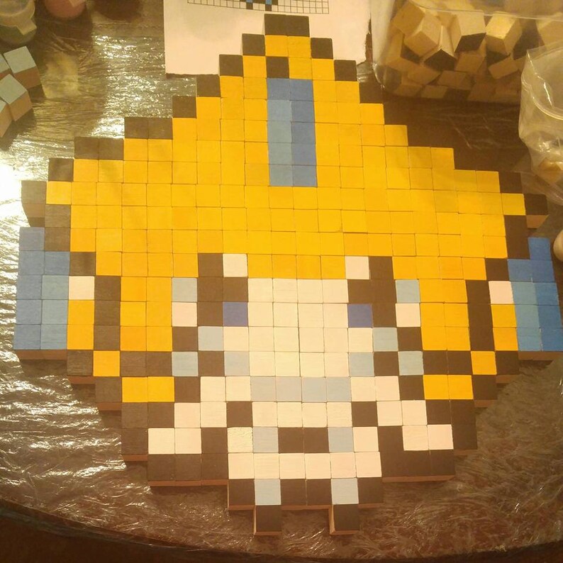 Jirachi Pokemon Wooden Pixel Art Image 0