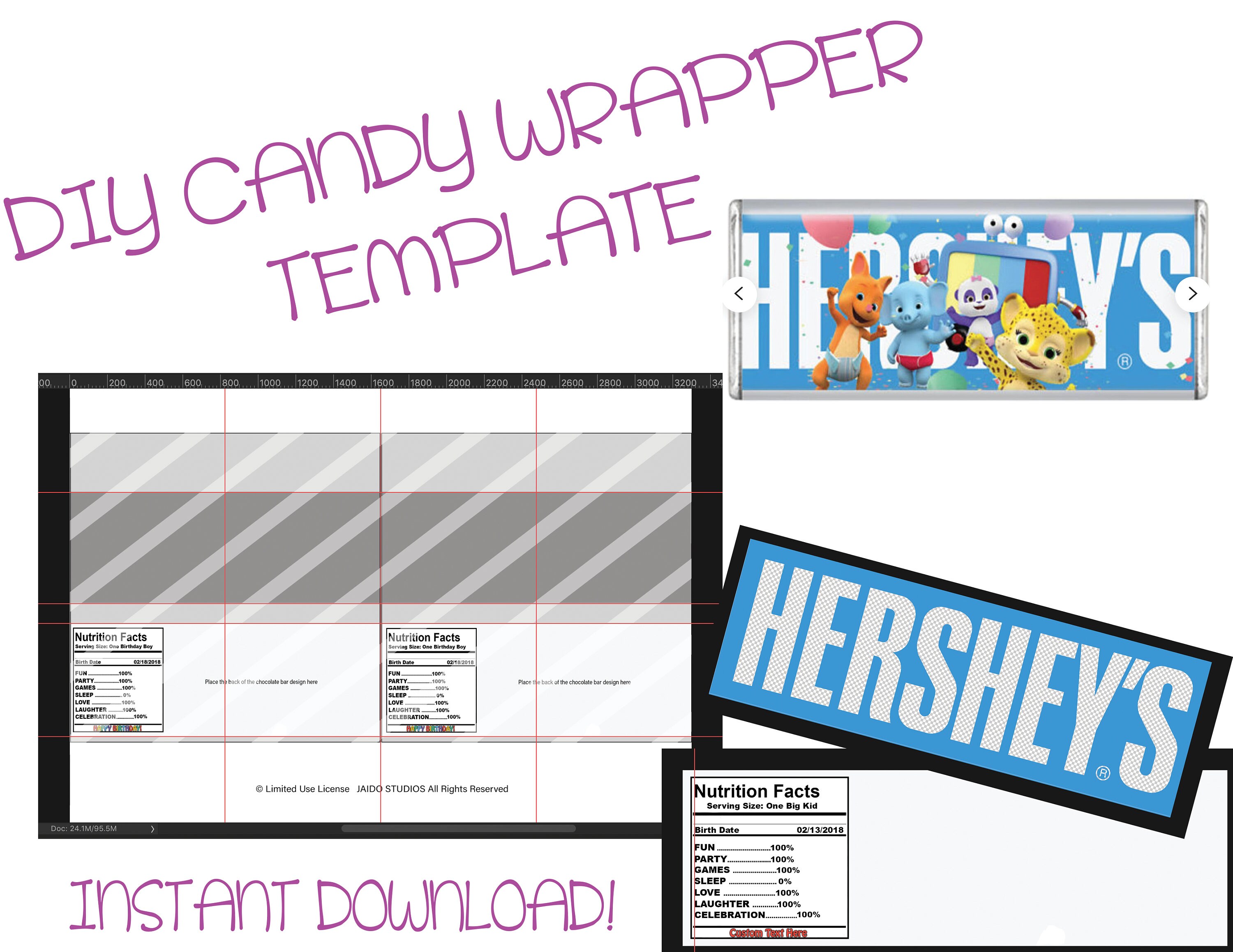 Instant Download Hershey Candy Bar Wrapper PSD 8.5x11 Sheet Template - Etsy