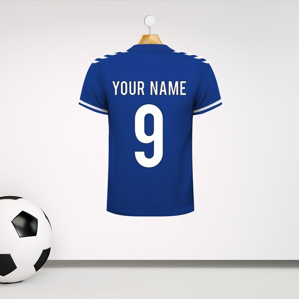 Personalised Blue and White Football Shirt Wall Sticker With Your Name & Number