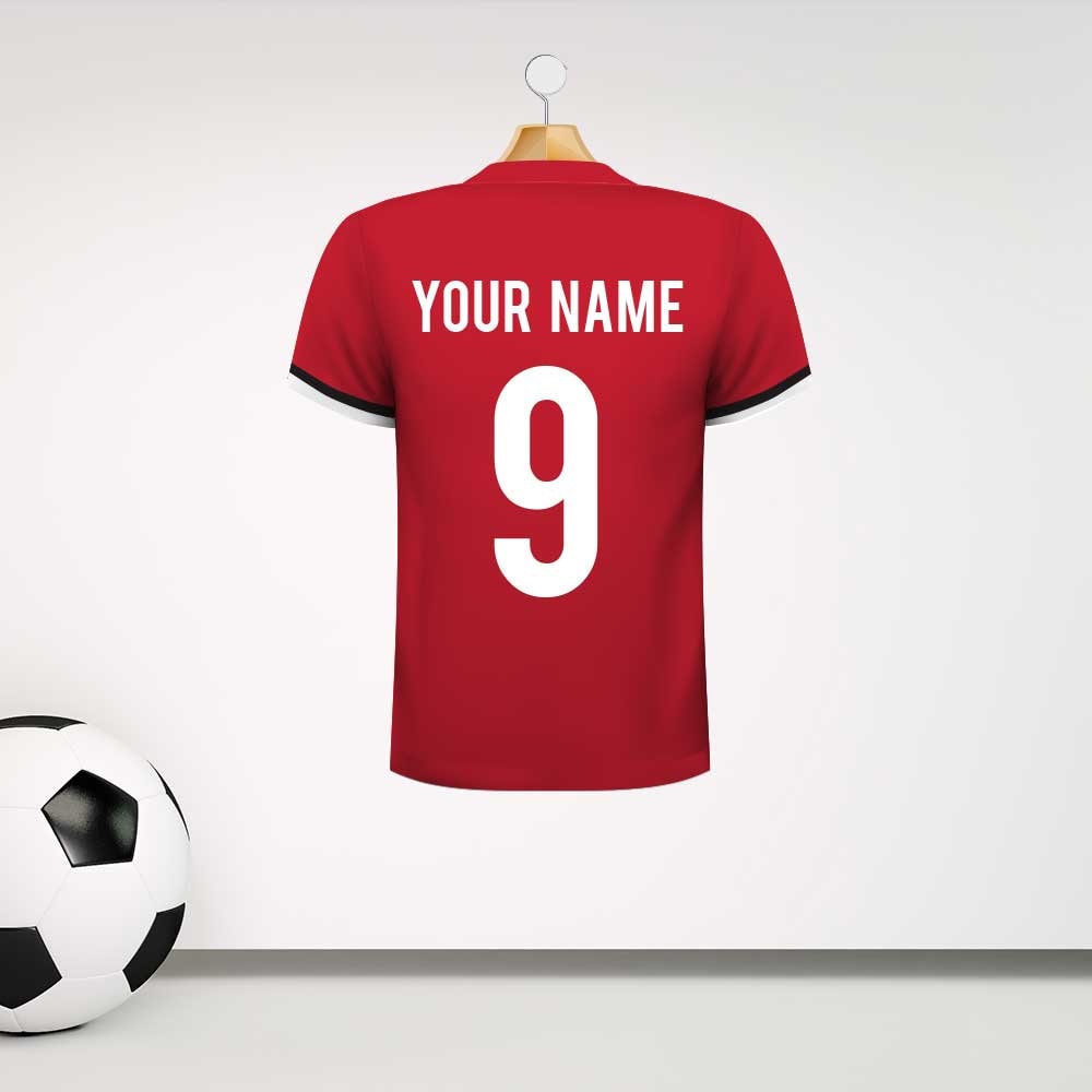 Personalised Red and Black Football Shirt Wall Sticker With Your Name
