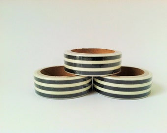 Black White Horizontal Stripe Washi Tape for DIY, Gift Wrap, Crafts, and Scrapbooking
