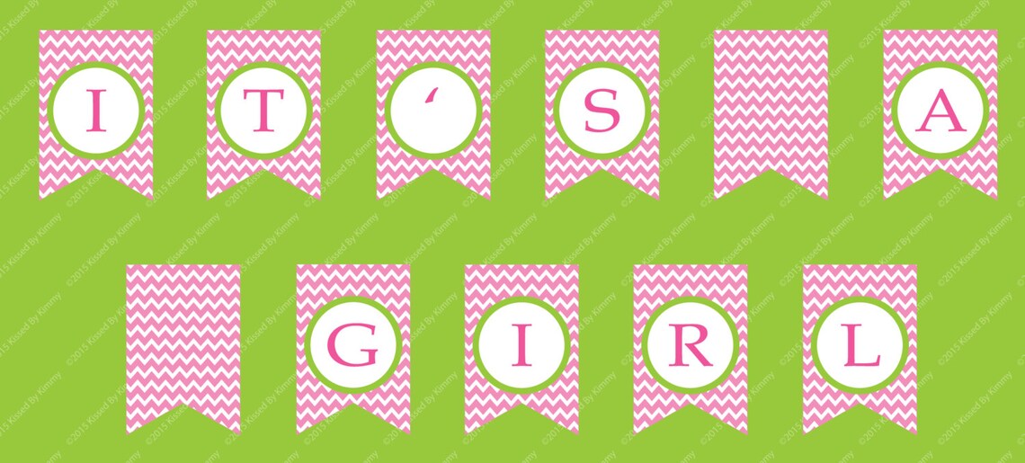 IT'S A GIRL Banner Printable Baby Girl Shower Banner Baby Pink Lime ...