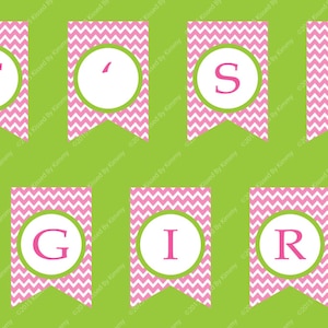 IT'S A GIRL Banner - Printable Baby Girl Shower Banner- Baby Pink Lime ...