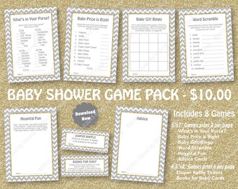 Baby Shower Game Pack Gray Gold -60% OFF- PRINTABLE Baby Shower Games 8 Pack - Grey -Retro Art Deco Sparkle Light Gray Gold Glitter - 22-G43