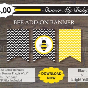 Black and Yellow Bee Baby Shower Banner - 25% Off -Printable Add-On Bumble Bee Banner- Black Bright Yellow -Chevron Baby Shower Decor - 21-5