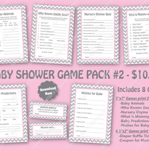 Pacote de jogos de chá de bebê rosa cinza # 2 - 50% OFF-PRINTABLE Jogos de chá de menina 8 Pack-L cinza pastel rosa Chevron decoração de festa sorteio de fraldas - c22-20