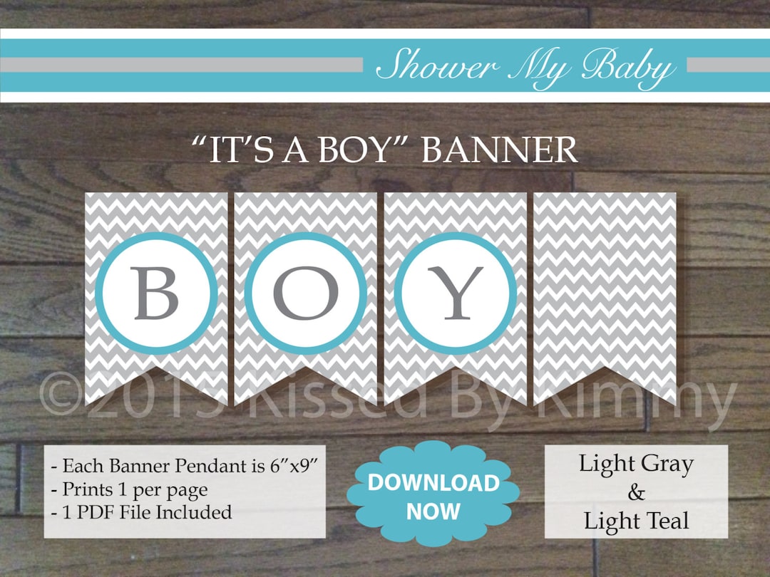 Gray and Teal IT'S A BOY Banner Printable Nautical Baby Etsy