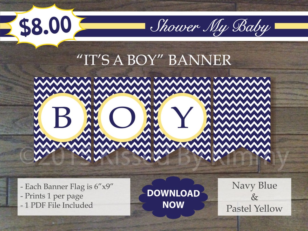 Nautical Banner - Printable IT'S A BOY Banner- 50% OFF - Navy Blue ...