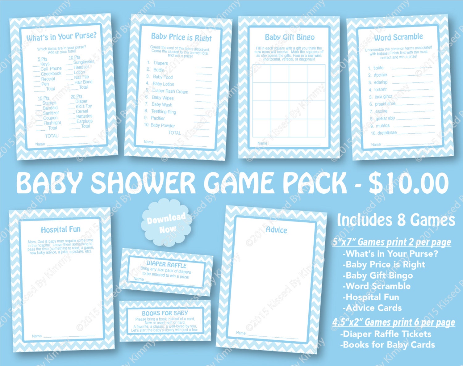 Blue Baby Shower Game Pack PRINTABLE Boy Baby Shower Games 8 Pack ...
