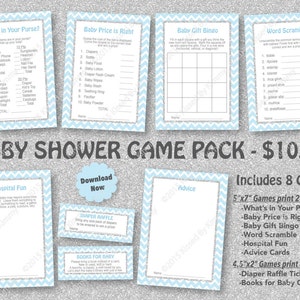 Blue Silver Glitter Baby Shower Game Pack - 50% OFF - PRINTABLE Frozen Baby Shower Games- 8 Pack - PBlue Silver -Diaper Raffle Ticket 15-S47