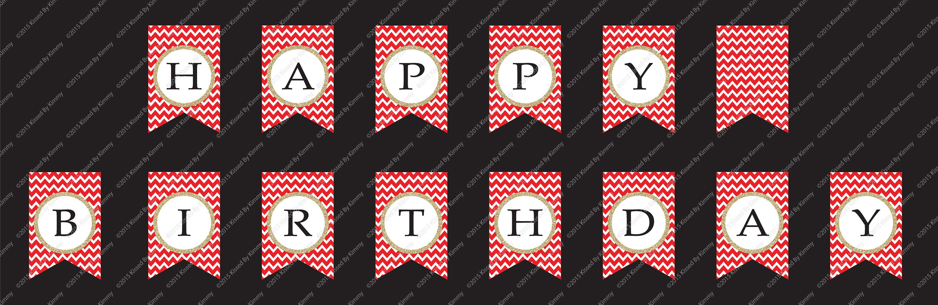 Black Red &amp; Gold HAPPY BIRTHDAY Banner 75% Off Printable - Etsy