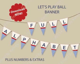 Sports Baby Shower Banner - Baby Name Banner - Printable FULL ALPHABET- M2M Let's Play Ball Invites -Sports-Chevron Party Baseball Football