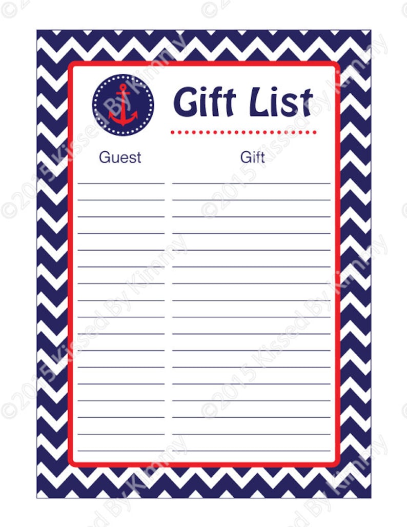 Nautical Baby Shower Games Printable Baby Shower Gift List Red White Blue Nautical Chevron Party Supplies Navy Blue Red 12 2
