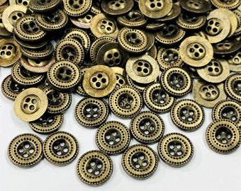 48 Pcs Small Golden Metal Buttons - Four Hole Button - Shirt Buttons - Kids Buttons - DIY Button -Tiny Buttons - Round Buttons -India Button