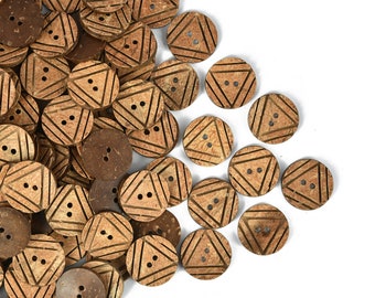 Triangle Brown Natural Coconut Shell Button- Suit Size Buttons- Natural Buttons- 4/5 inch Coconut shell Button- Carved Buttons -48 Pieces