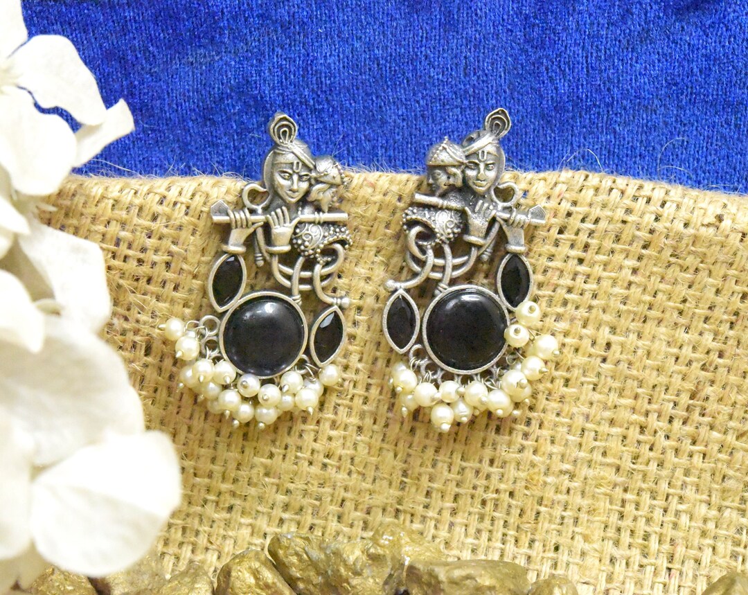 Lord Radha Krishna Earrings German Silver Oxidized Earrings Etsy