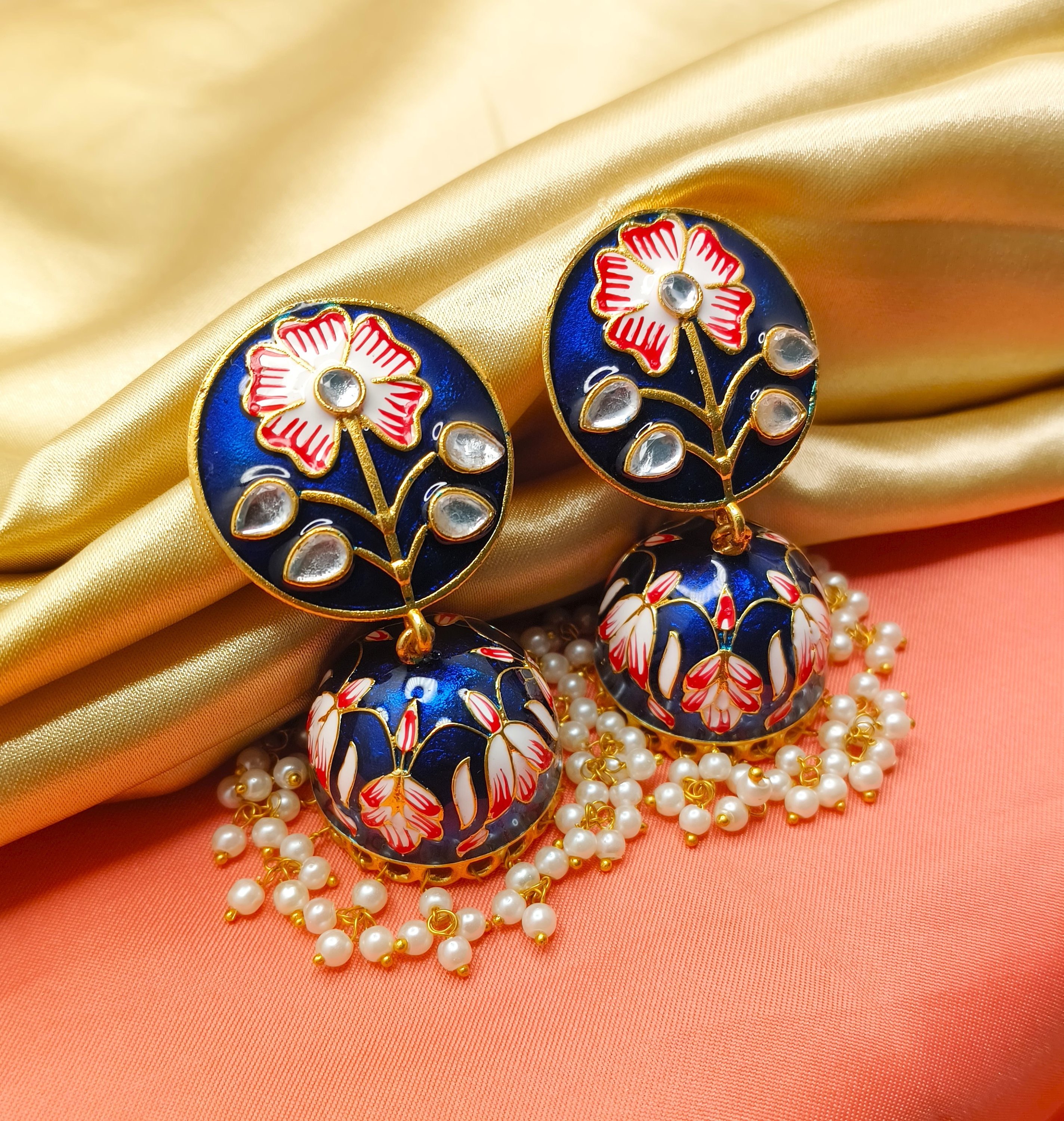 Indian Bollywood Style Hot Pink Enameled Pearl Jhumka Earrings Girls  Jewelry Set 