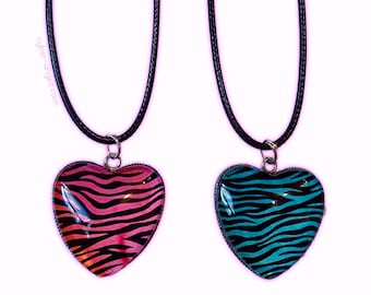 Y2K emo zebra heart necklace