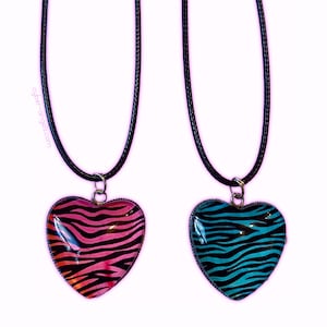 Y2K emo zebra heart necklace