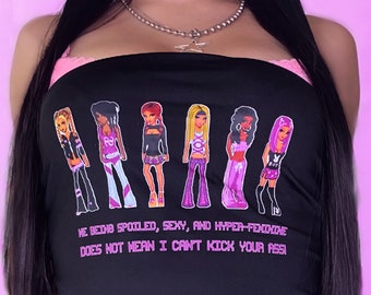 Top tubo Dollz Mania - Ropa de los años 2000 - Camiseta con eslogan Y2K