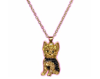 Rhinestone yorkshire terrier necklace - mcbling jewelry - y2k aesthetic