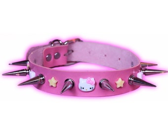 Pink spiked collar ~ pastel goth ~ fairy kei ~ creepy cute ~ egirl ~ harajuku accesories ~ kittenplay gear