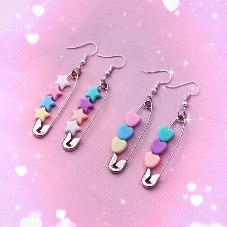 Pastel safety pins earrings kawaii jewelry pastel goth Etsy
