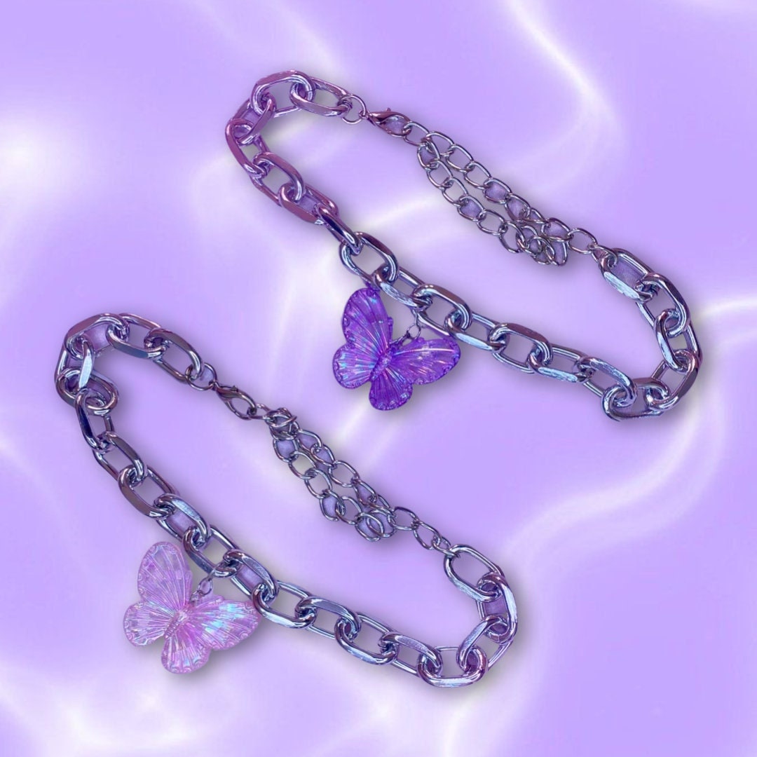 Butterfly Chunky Chain Necklace Y2K Jewelry Kawaiicore Etsy