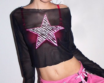 Zebra star mesh top - Mcbling aesthetic - Y2K clothing