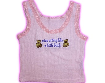 Teddy bear pink embroidered top - Y2K kawaii clothing