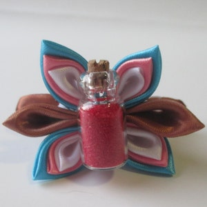 Doctor Kanzashi Flower, Handmade Japanese Fabric Flower Hair Clip, White, brown, blue, salmon, Hair Jewelry