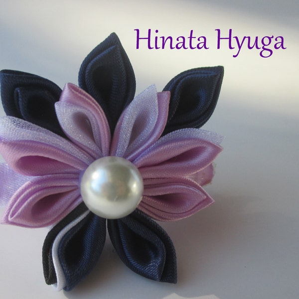 Hinata Kanzashi Flower, Handmade Japanese Fabric Flower Hair Clip, Lavender, White, Black, Navy Hair Jewelry