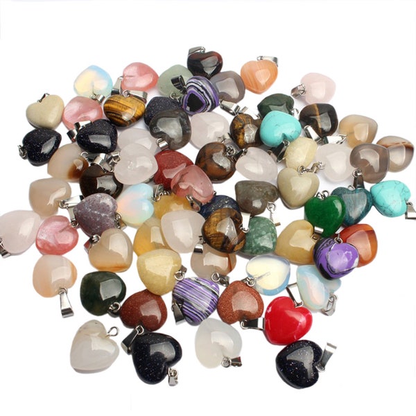20 unids forma de corazón diseño piedra colgantes DIY cristal encantos Chakra perlas con 2 tamaños y surtido de color para la fabricación de joyas