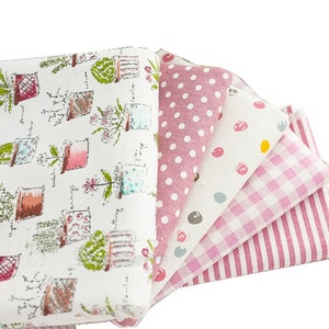 5 Different Pattern Cotton and Linen Patchwork Fabric Bundle Squares Quilting Scrapbooking Sewing Artcraft Bag Handbag Making Project Fabric